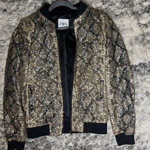 Men’s small Zara sequin Black bomber Jacket